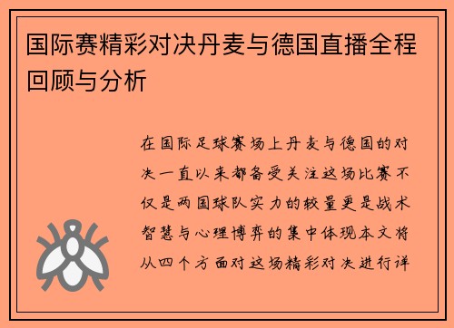 国际赛精彩对决丹麦与德国直播全程回顾与分析